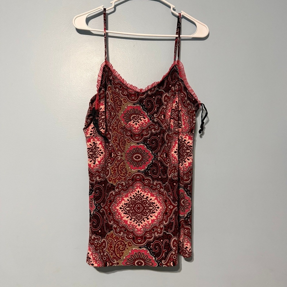 Boho‎ Red Paisley Medallion Camisole Ruffle Trim Tank Top 18/20W T9220X
